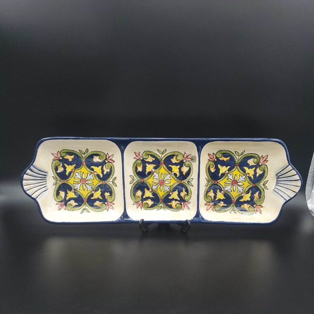 Mediterranean Appartif Tray Three Sections Signed